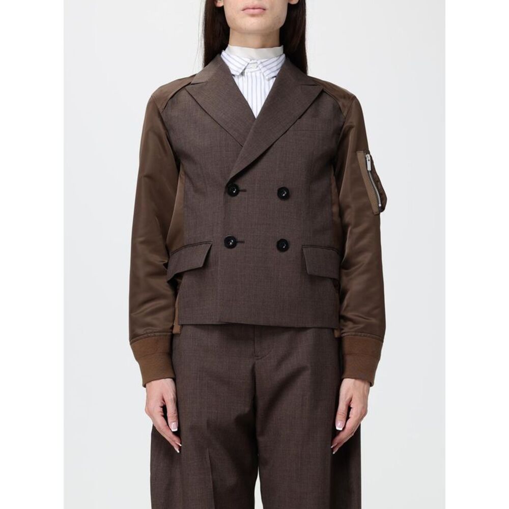 Sacai Women Sacai Slim Fit Double-Breasted Short Coat In Wool With Nylon Inserts